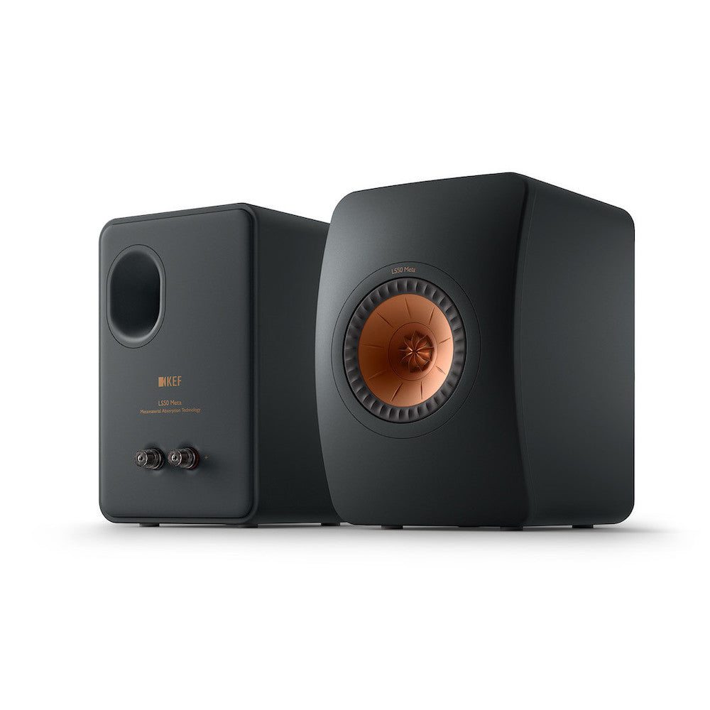 KEF LS50 Meta bookshelf speakers in carbon black, the pair we recommend to most people